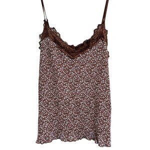 Everleigh Brown Floral Crinkle Mini Accordion Pleat Lace Cami Tank Top SZ M NEW